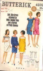 4232 BUTTERICK CUTE 60S BANDED YOKE DRESS SLVS OR NOT PATERN 12 32